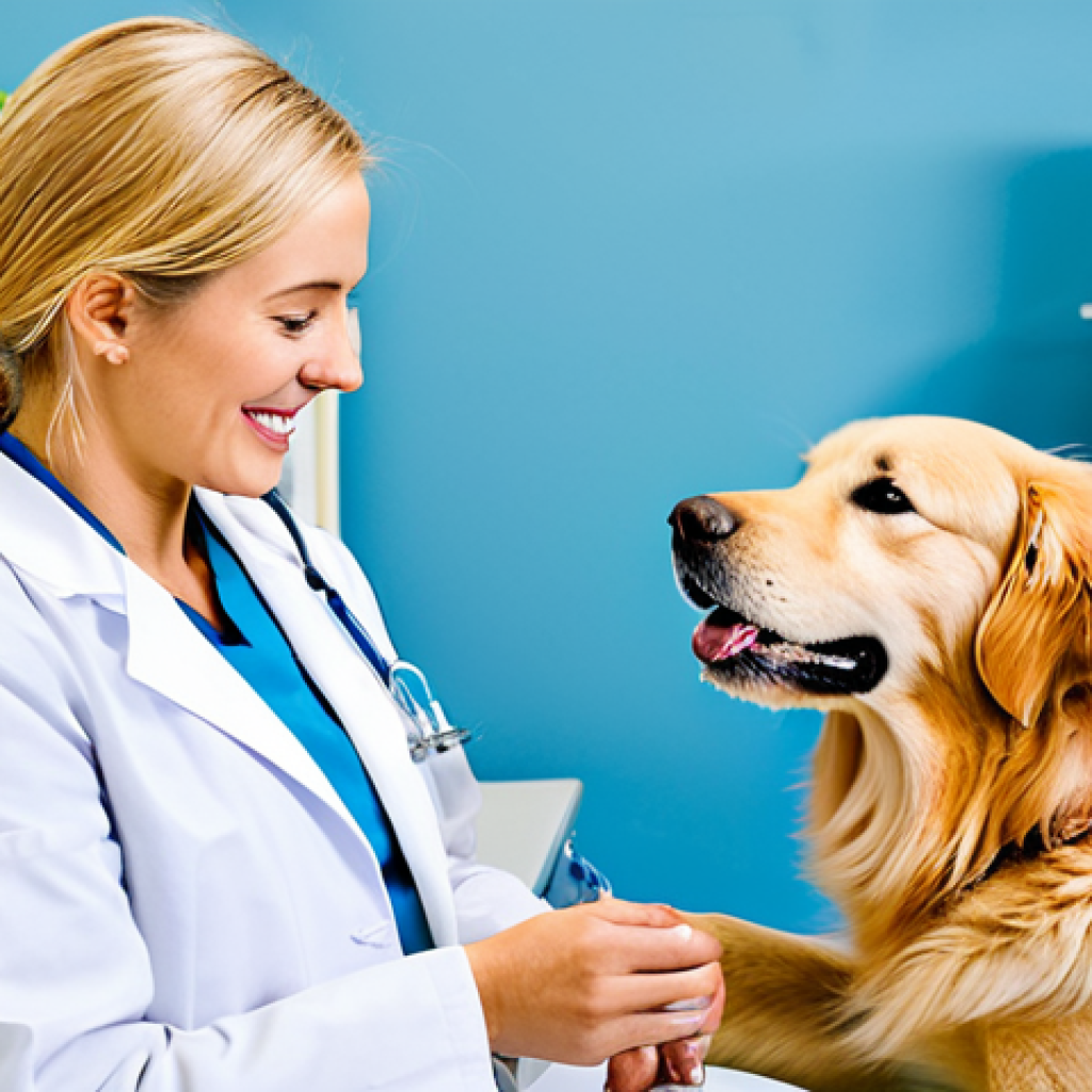 강아지의 소화 문제 해결 - **

"A veterinarian, wearing professional attire, is gently examining a fully clothed, happy Golden ...