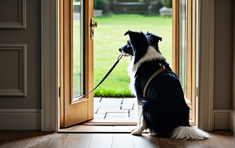 보더콜리 인내심 훈련 - **Prompt:** A Border Collie calmly sitting in a cozy, well-lit living room with soft blankets and to...
