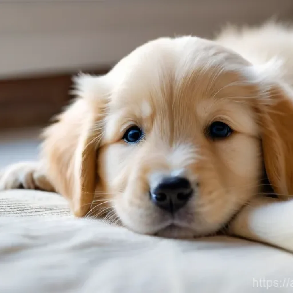 강아지 종류별 성장 속도 - **Prompt: "A tiny, fluffy Golden Retriever puppy, no larger than a human hand, curled up peacefully ...