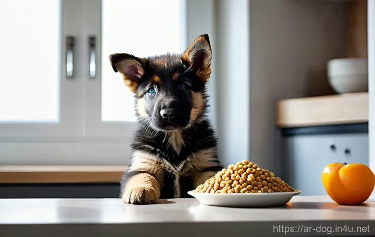강아지 종류별 성장 속도 - **Prompt: "A cheerful, medium-sized mixed-breed puppy (e.g., resembling a Beagle or Collie mix) in a...