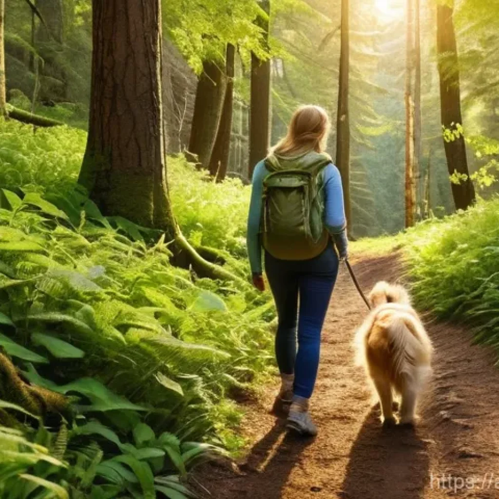 강아지와 함께 즐기는 활동 - **A serene nature walk with a dog:**
    "A heartwarming, highly detailed photograph of a person (ge...
