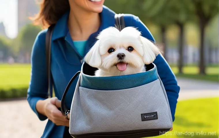 강아지 외출 가방 - Image Prompt 1: Urban Dog Carrier - Comfort and Style for Daily Outings**