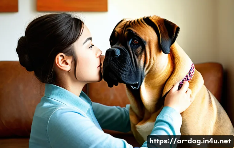 불마스티프 훈련 요령 - **Prompt:** A majestic adult Bullmastiff with a calm and intelligent expression, sitting gracefully ...