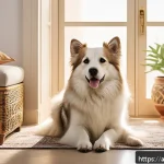 비숑프리제와 푸들 믹스 - A fluffy dog with thick, cloud-like soft fur, sitting happily in a bright, airy Arabic home with tra...