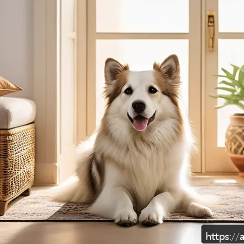 비숑프리제와 푸들 믹스 - A fluffy dog with thick, cloud-like soft fur, sitting happily in a bright, airy Arabic home with tra...
