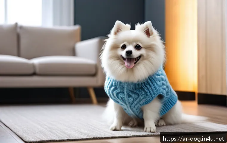 스피츠의 종류 - A small German Spitz dog with a thick, long white coat, bright expressive eyes, and a slightly tilte...