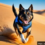 강아지 이름 인기 순위 - A lively and energetic medium-sized dog with sleek dark fur, wearing a stylish collar, captured mid-...